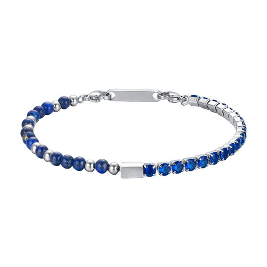 BRACELET HOMME EN ACIER AVEC CRISTAUX ET PIERRES BLEUS