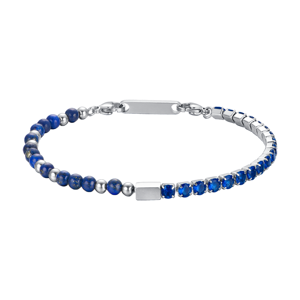 BRACELET HOMME EN ACIER AVEC CRISTAUX ET PIERRES BLEUS