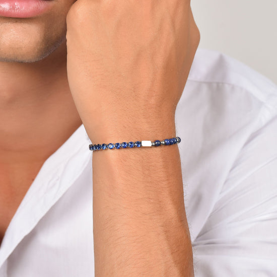 BRACELET HOMME EN ACIER AVEC CRISTAUX ET PIERRES BLEUS