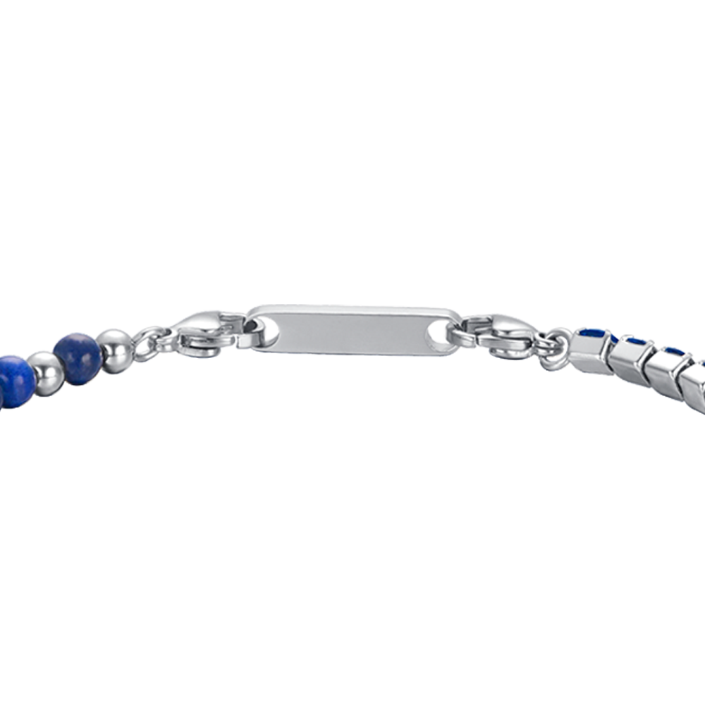 BRACELET HOMME EN ACIER AVEC CRISTAUX ET PIERRES BLEUS