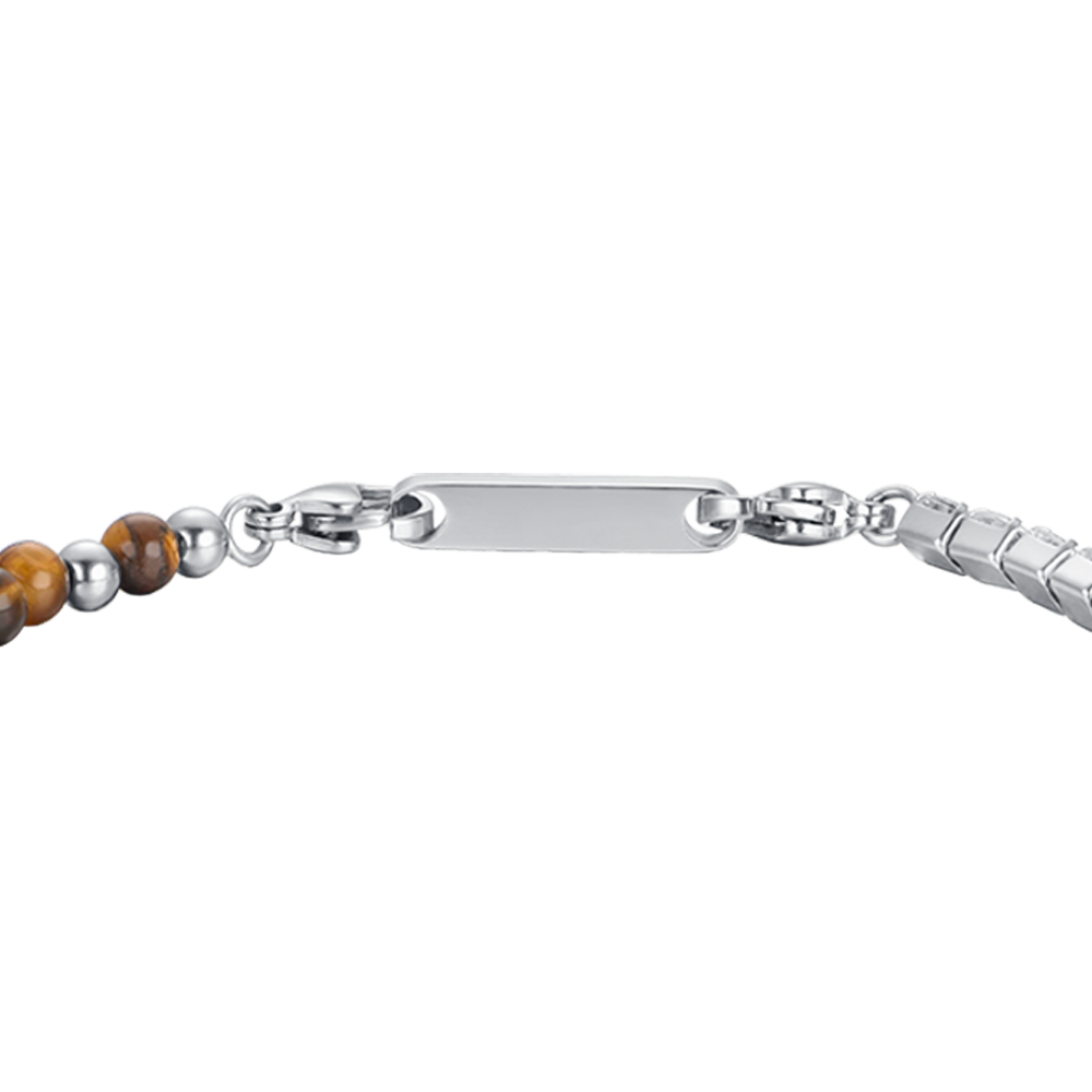 BRACELET HOMME EN ACIER AVEC CRISTAUX BLANCS ET OEIL DE TIGRE