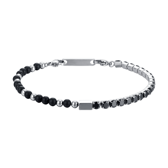 BRACELET HOMME EN ACIER AVEC CRISTAUX ET PIERRES NOIRS