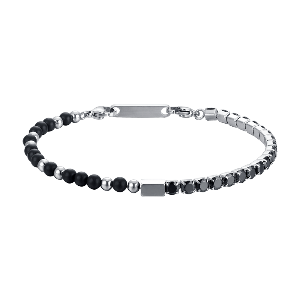 BRACELET HOMME EN ACIER AVEC CRISTAUX ET PIERRES NOIRS