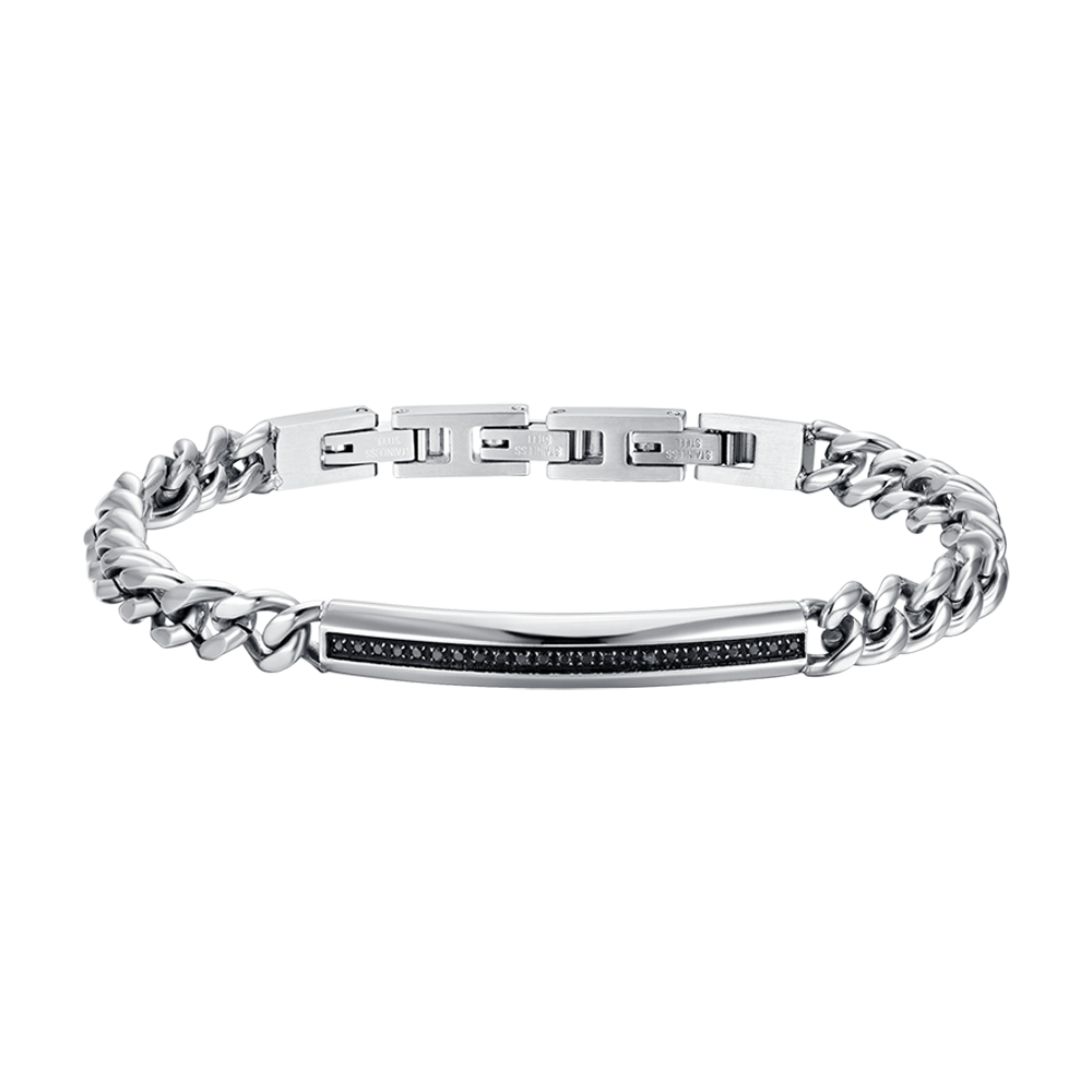 BRACELET HOMME EN ACIER AVEC ÉLÉMENT EN CRISTAL NOIR