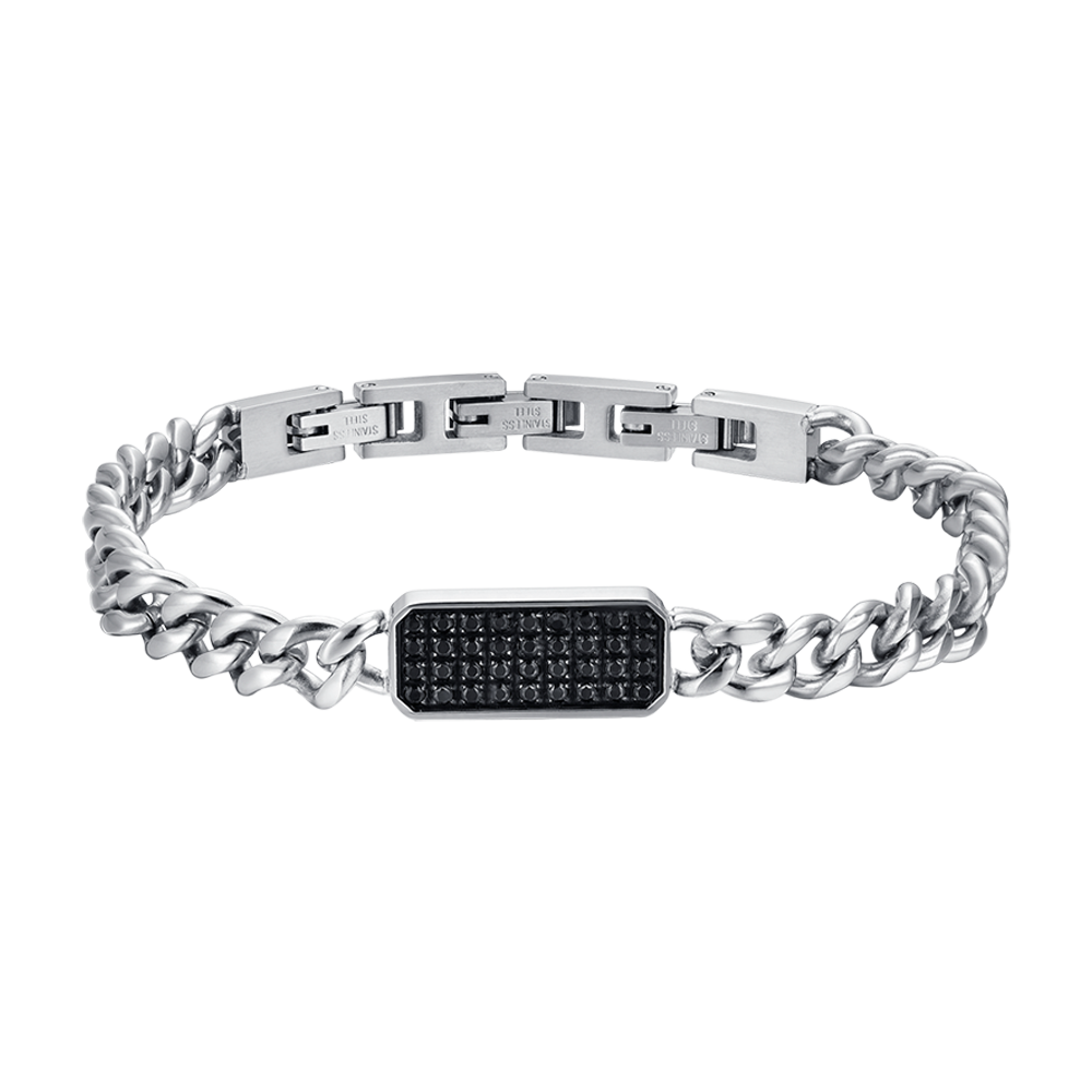 BRACELET HOMME EN ACIER AVEC ÉLÉMENT EN CRISTAL NOIR