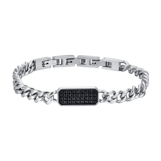 BRACELET HOMME EN ACIER AVEC ÉLÉMENT EN CRISTAL NOIR