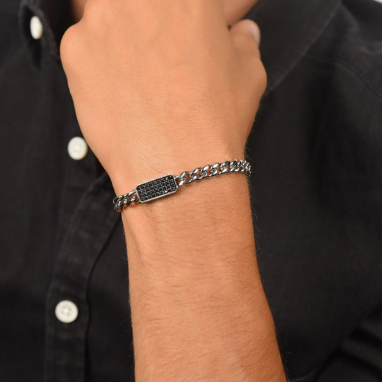 BRACELET HOMME EN ACIER AVEC ÉLÉMENT EN CRISTAL NOIR