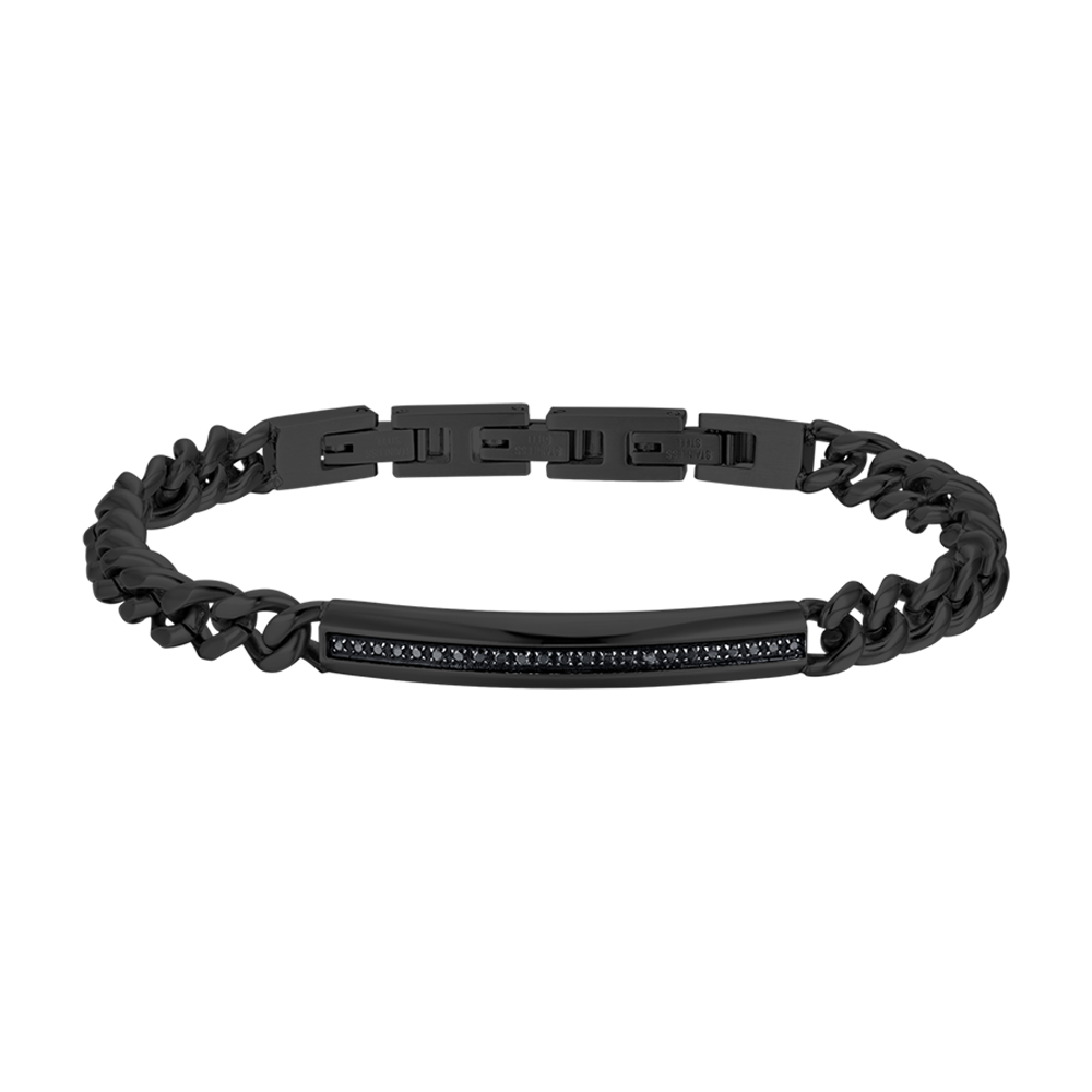 BRACELET HOMME EN ACIER IP NOIR AVEC ÉLÉMENT EN CRISTAL NOIR