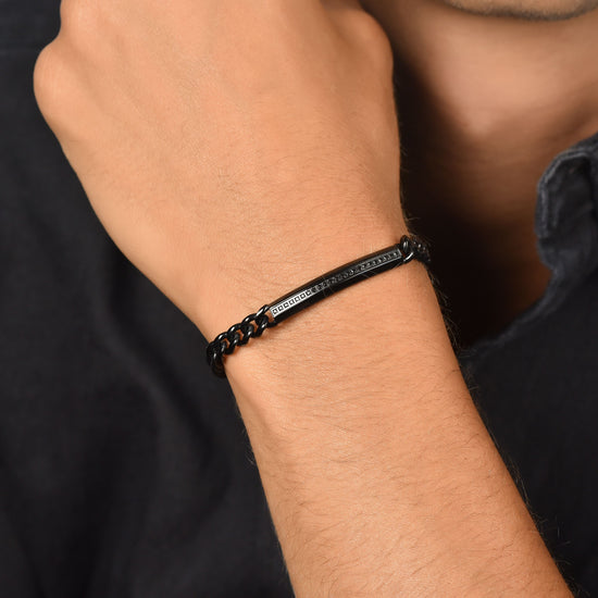 BRACELET HOMME EN ACIER IP NOIR AVEC ÉLÉMENT EN CRISTAL NOIR