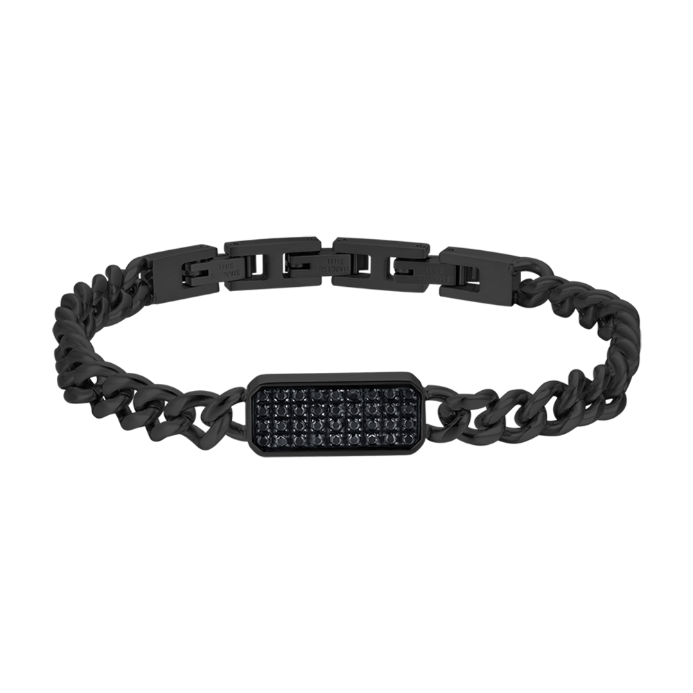 BRACELET HOMME EN ACIER IP NOIR AVEC ÉLÉMENT EN CRISTAL NOIR