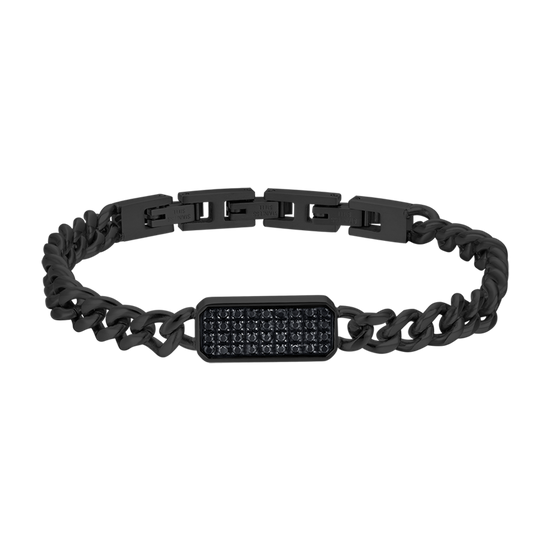 BRACELET HOMME EN ACIER IP NOIR AVEC ÉLÉMENT EN CRISTAL NOIR