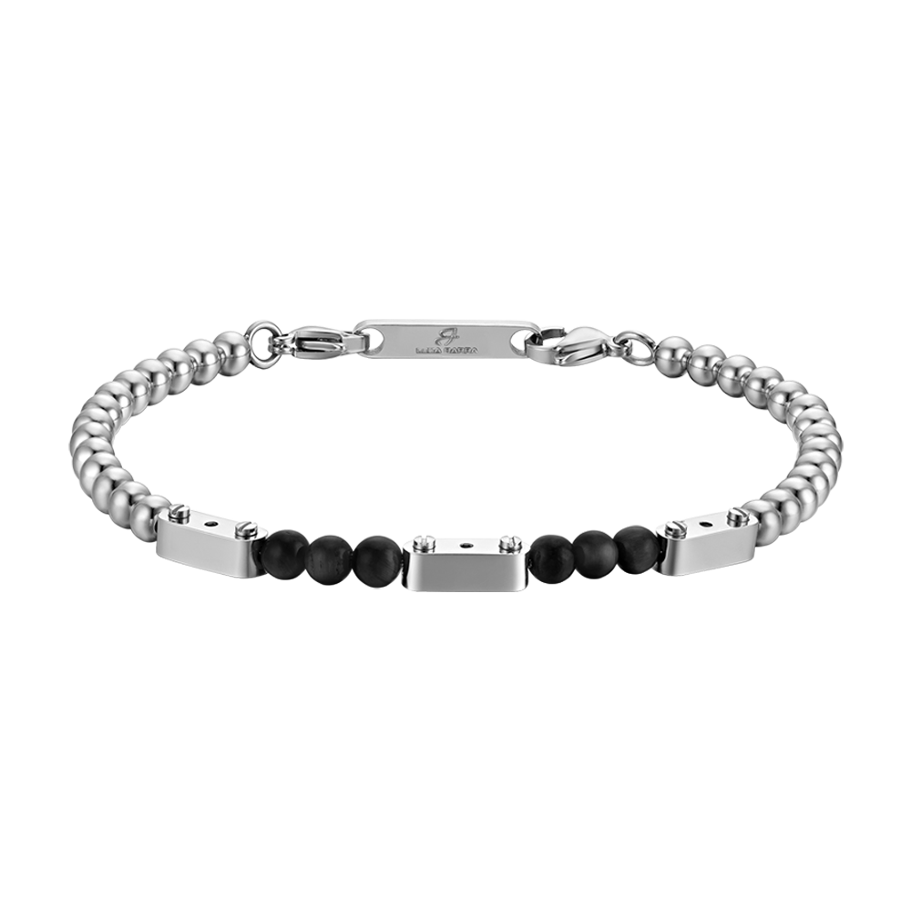 BRACELET POUR HOMME EN ACIER AVEC PIERRES NOIRES