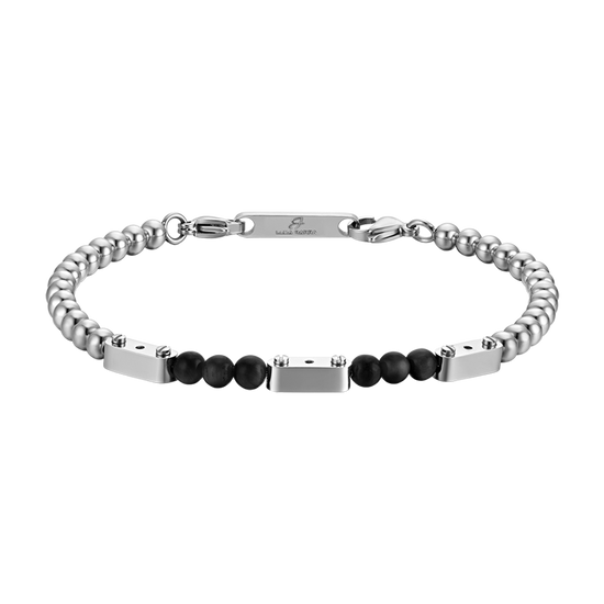 BRACELET POUR HOMME EN ACIER AVEC PIERRES NOIRES