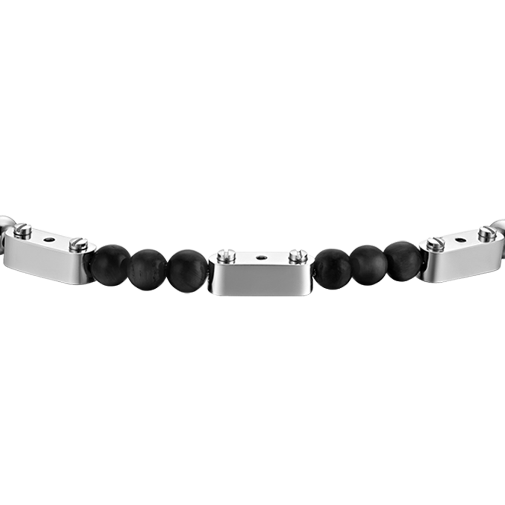 BRACELET POUR HOMME EN ACIER AVEC PIERRES NOIRES