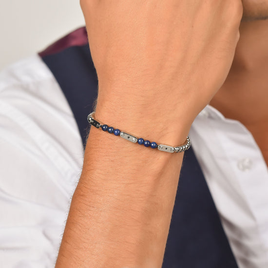 BRACELET HOMME EN ACIER AVEC PIERRES LAPIS