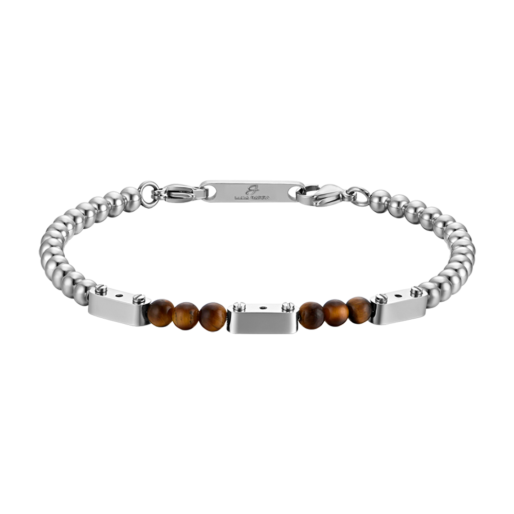 BRACELET HOMME EN ACIER AVEC PIERRES EN OEIL DE TIGRE