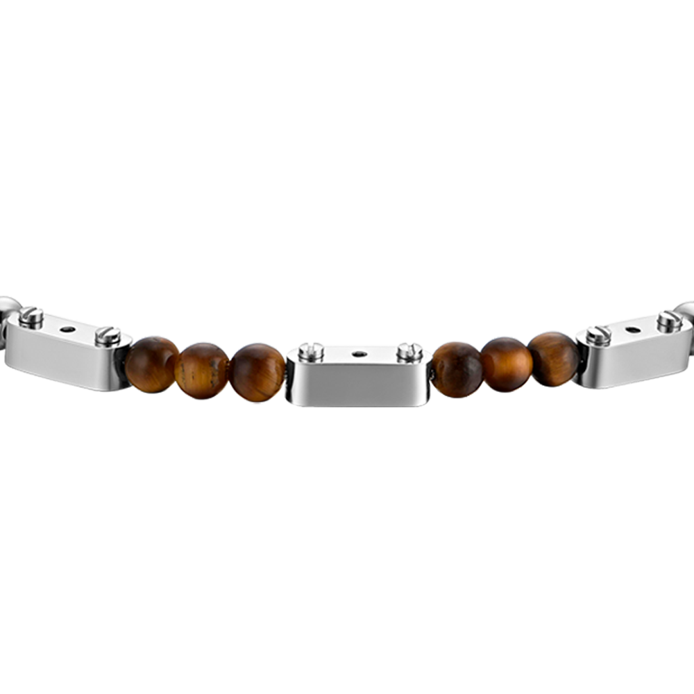 BRACELET HOMME EN ACIER AVEC PIERRES EN OEIL DE TIGRE