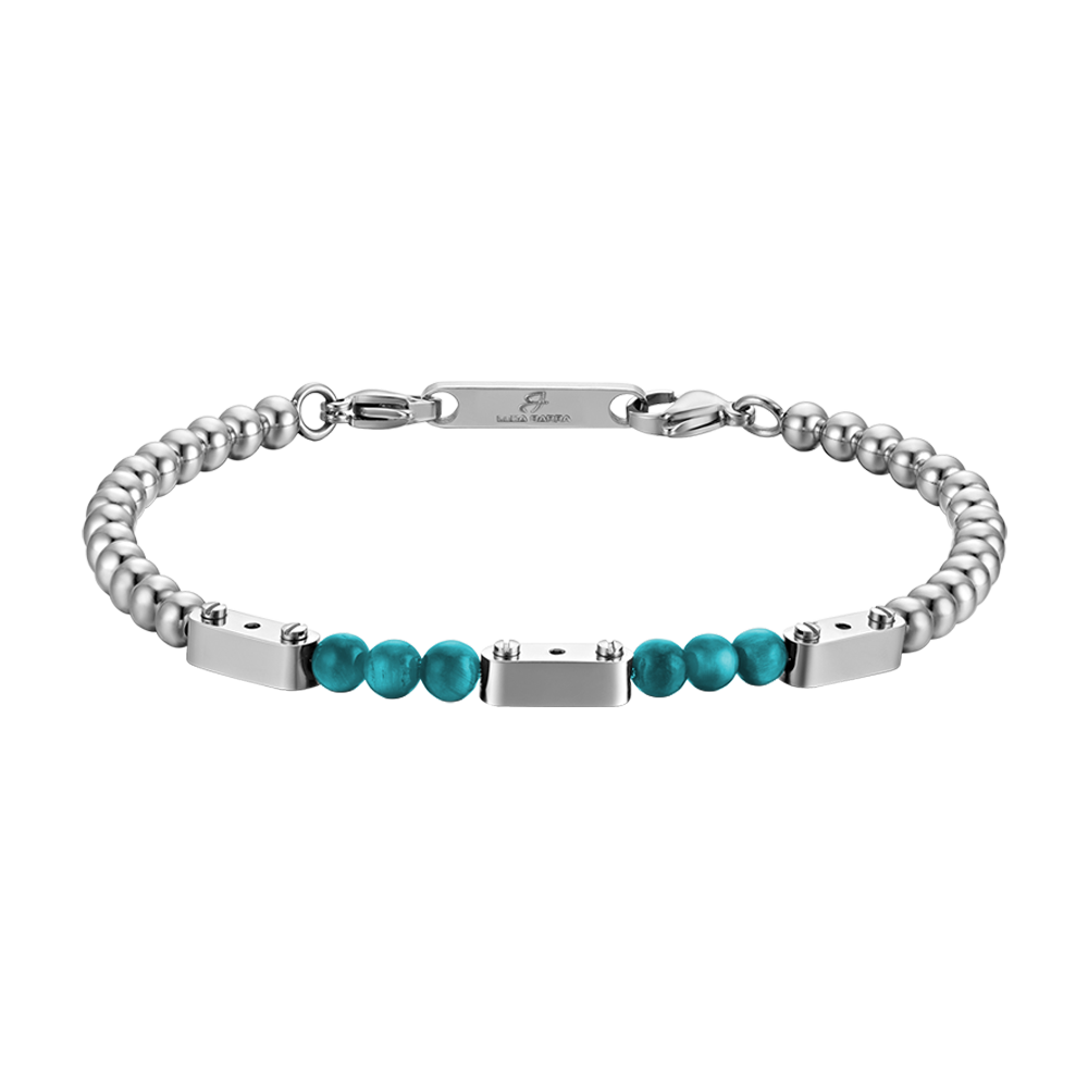 BRACELET POUR HOMME EN ACIER AVEC PIERRES TURQUOISES