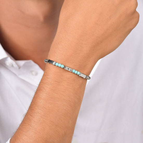 BRACELET POUR HOMME EN ACIER AVEC PIERRES TURQUOISES