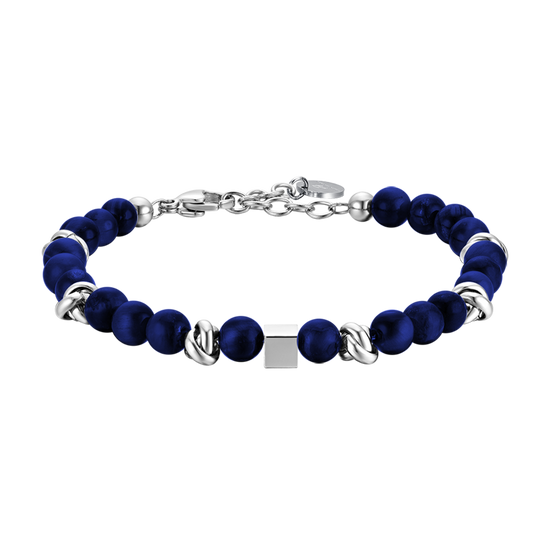 BRACELET POUR HOMME EN ACIER AVEC PIERRES BLEUES ET ÉLÉMENTS EN ACIER