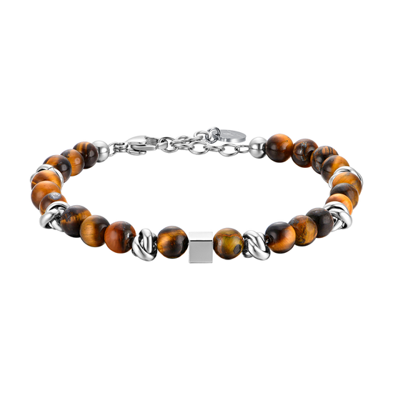 BRACELET HOMME EN ACIER AVEC PIERRES EN OEIL DE TIGRE ET ÉLÉMENTS EN ACIER