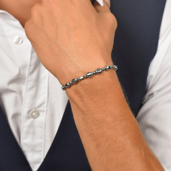 BRACELET ACIER POUR HOMME AVEC HÉMATITE ARGENTÉE