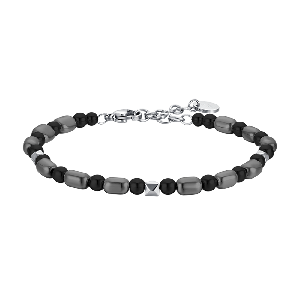 BRACELET HOMME EN ACIER AVEC IP GUN ET HÉMATITE NOIRE