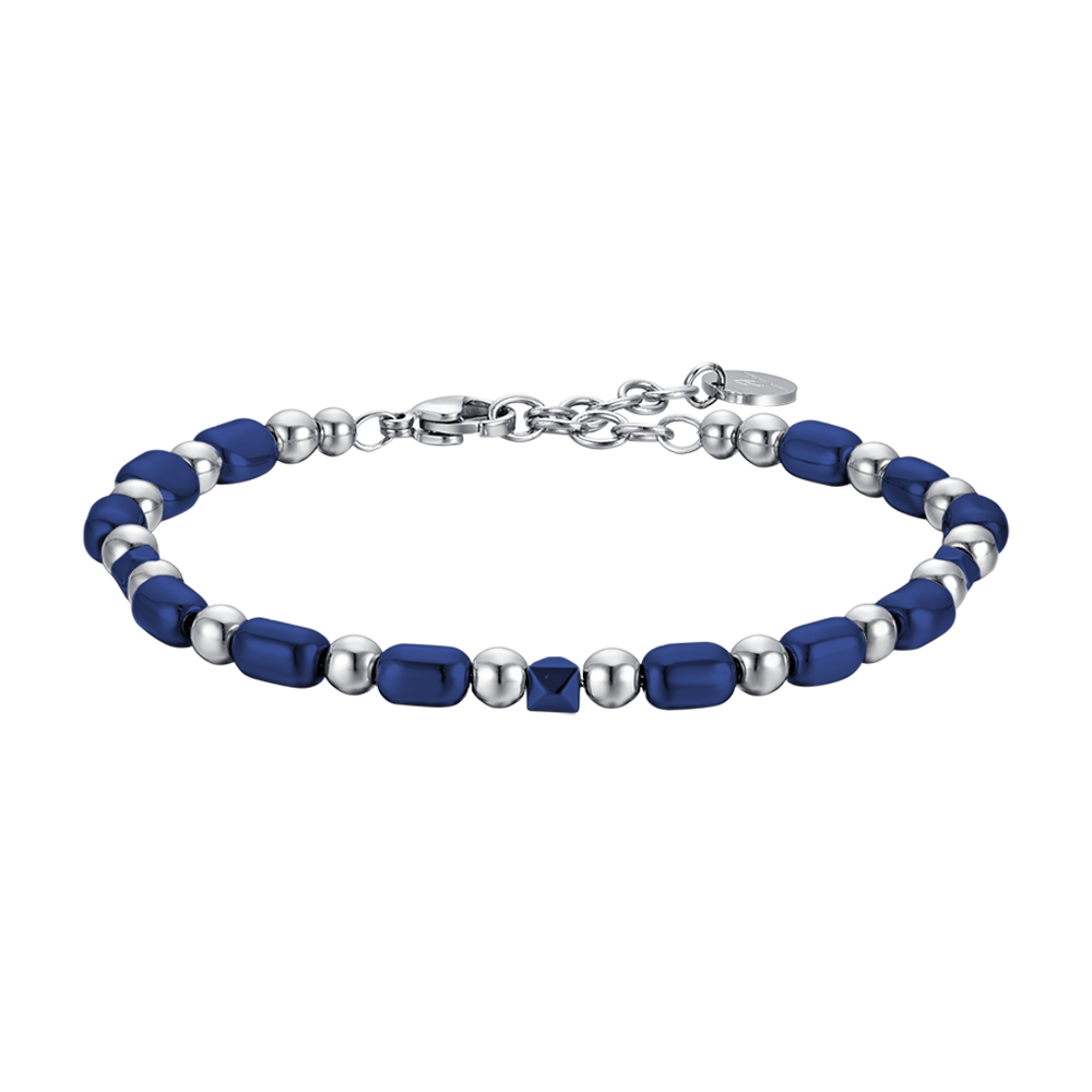 BRACELET HOMME EN ACIER AVEC HÉMATITE BLEUE