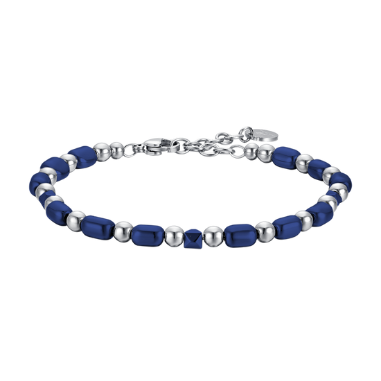 BRACELET HOMME EN ACIER AVEC HÉMATITE BLEUE