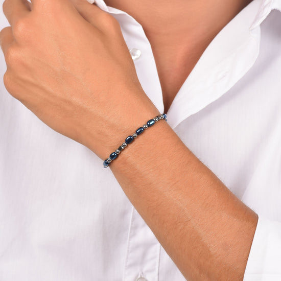 BRACELET HOMME EN ACIER AVEC HÉMATITE BLEUE