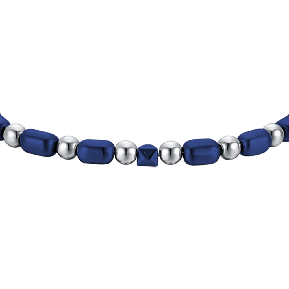 BRACELET HOMME EN ACIER AVEC HÉMATITE BLEUE