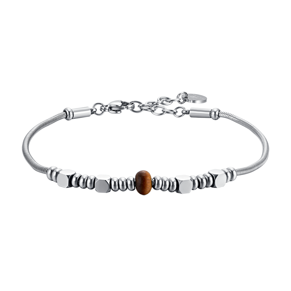 BRACELET HOMME EN ACIER AVEC PIERRES EN OEIL DE TIGRE