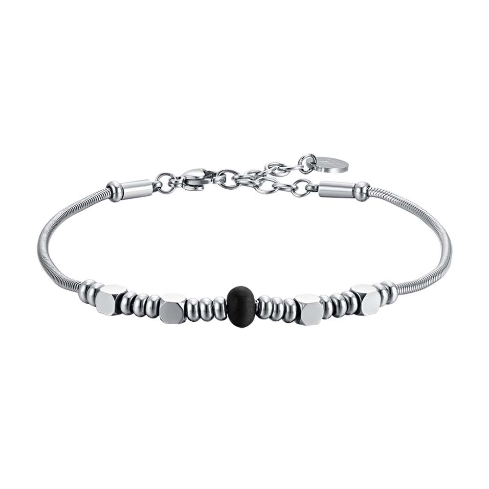 BRACELET HOMME EN ACIER AVEC AGATE NOIRE