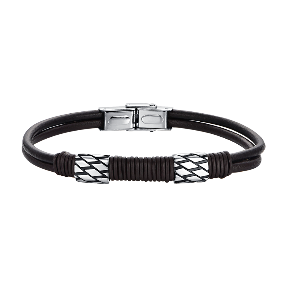 BRACELET HOMME EN CUIR MARRON AVEC ÉLÉMENTS EN ACIER