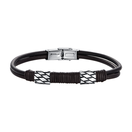 BRACELET HOMME EN CUIR MARRON AVEC ÉLÉMENTS EN ACIER