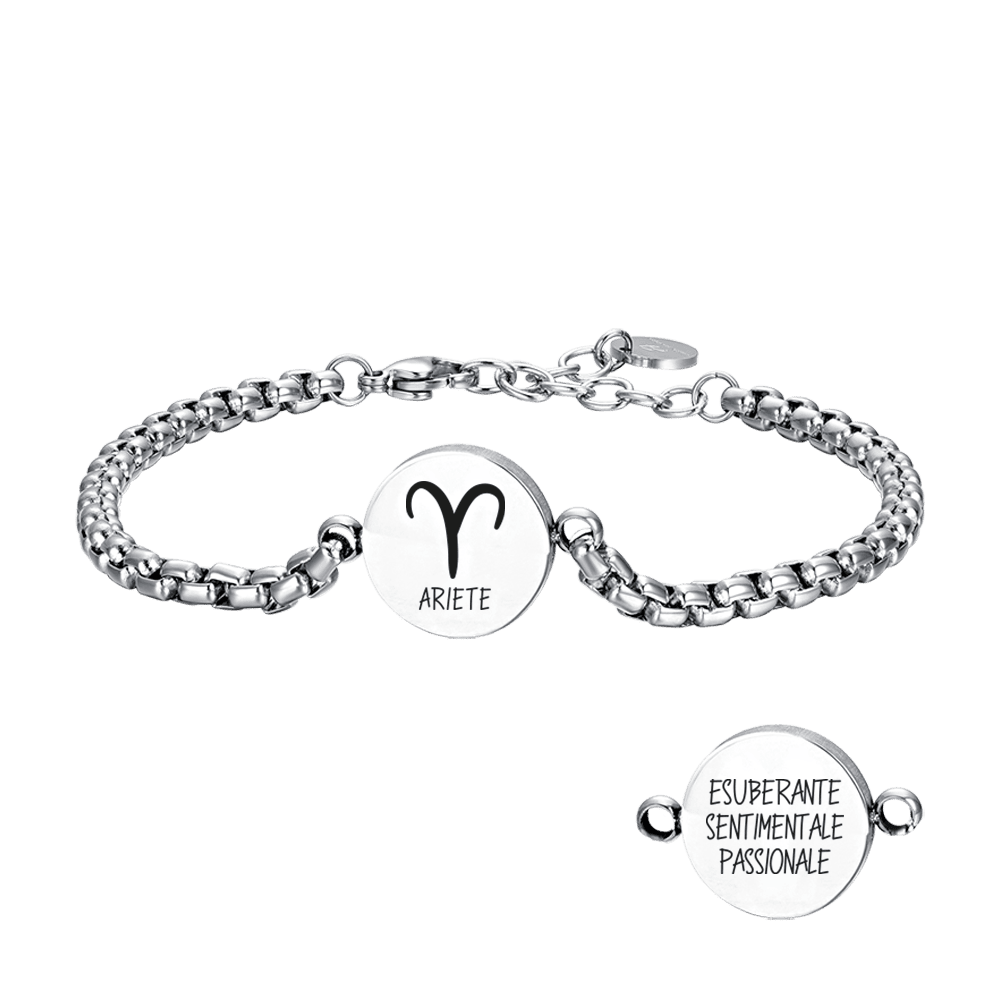 BRACELET HOMME EN ACIER SIGNE DU ZODIAQUE BÉLIER PLAQUE