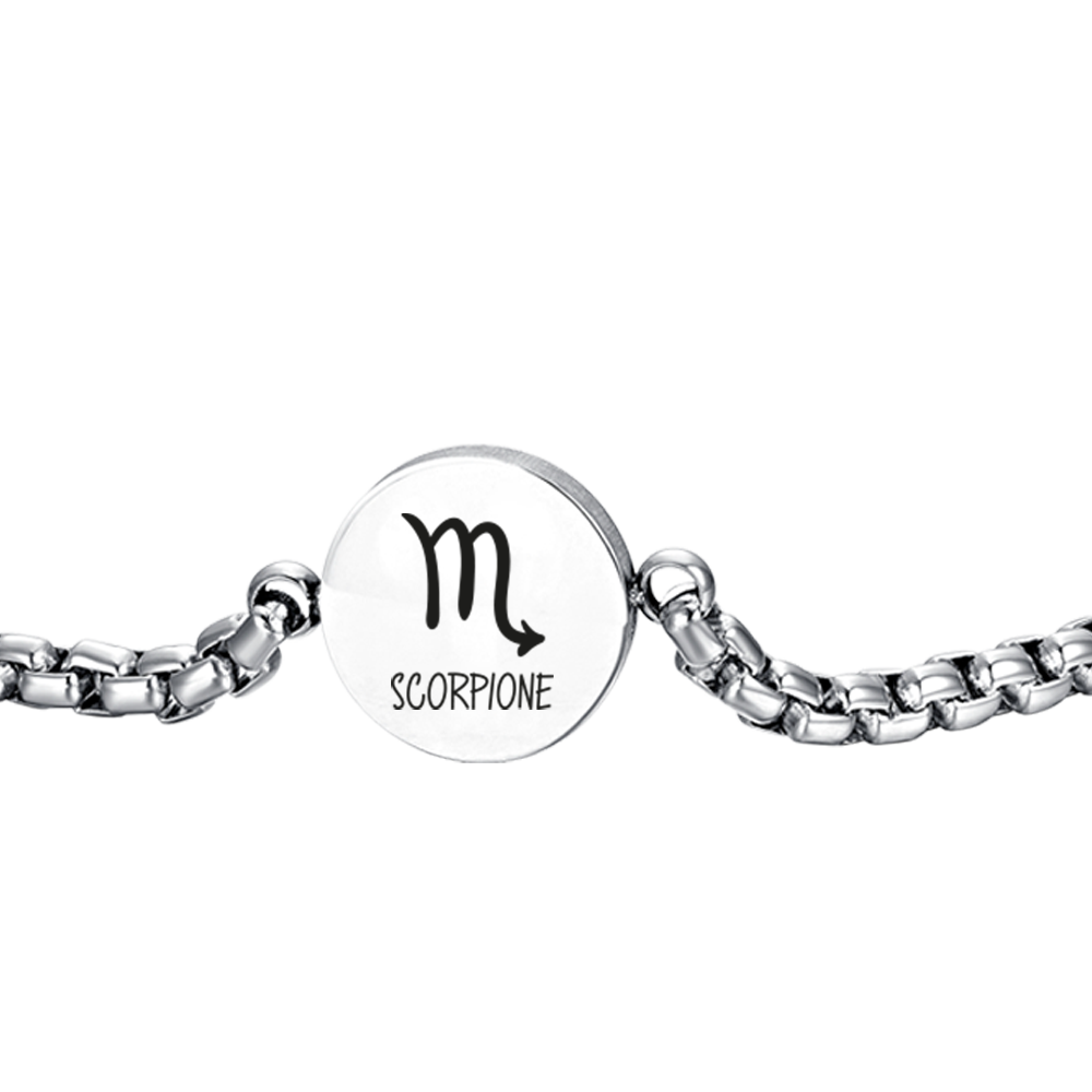 BRACELET HOMME EN ACIER SIGNE DU ZODIAQUE SCORPION PLAQUE