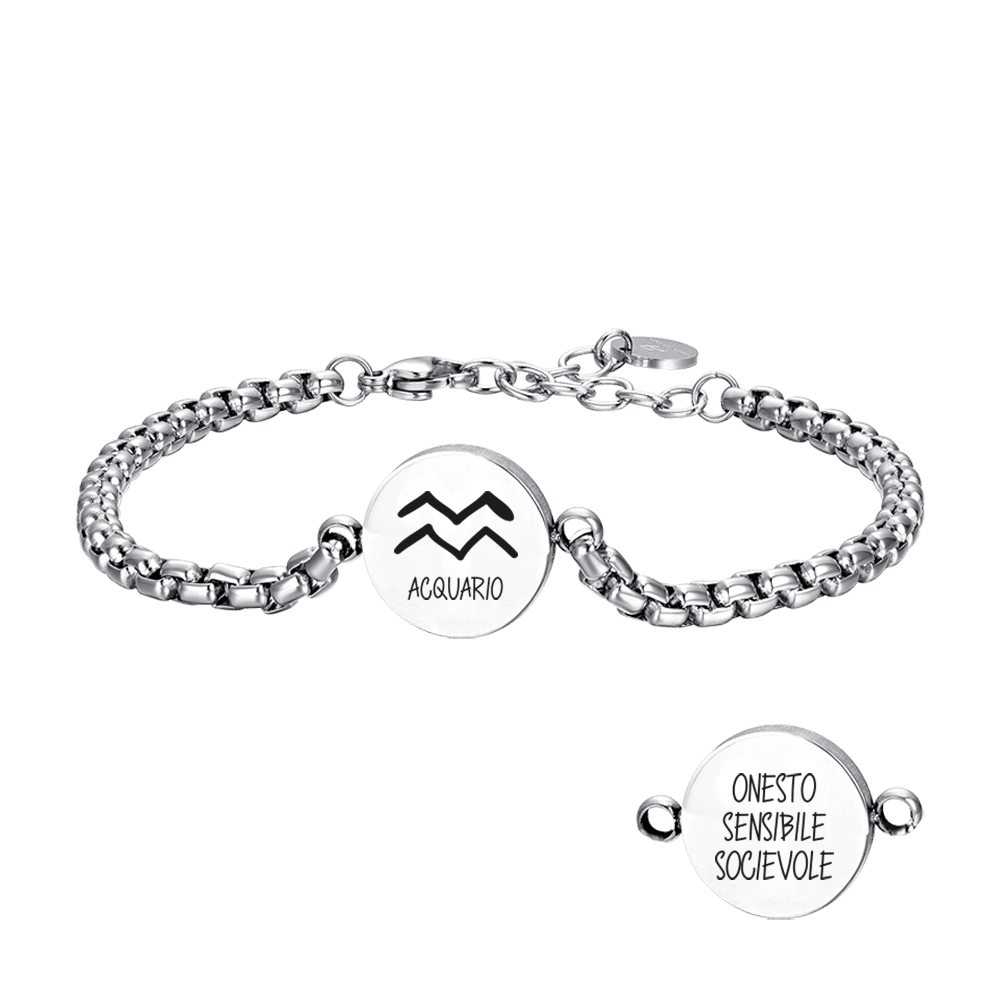 BRACELET HOMME EN ACIER SIGNE DU ZODIAQUE AQUARIUS PLAQUE