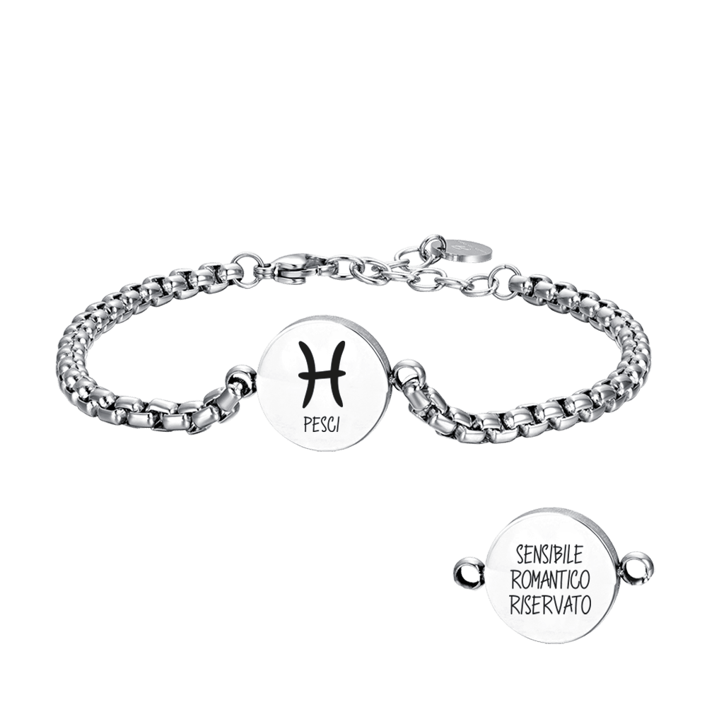 BRACELET HOMME EN ACIER SIGNE DU ZODIAQUE POISSONS PLAQUE