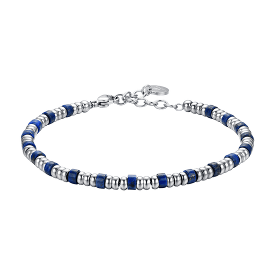 BRACELET HOMME EN ACIER AVEC ÉLÉMENTS EN ARGENT ET PIERRES BLEUES