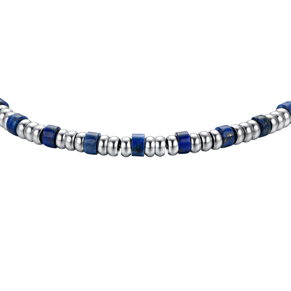 BRACELET HOMME EN ACIER AVEC ÉLÉMENTS EN ARGENT ET PIERRES BLEUES