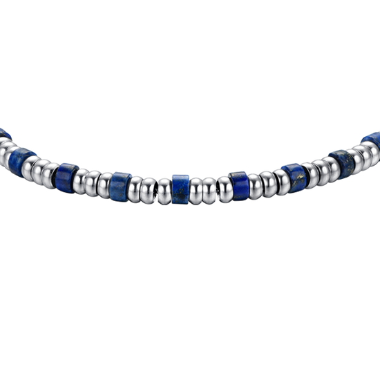 BRACELET HOMME EN ACIER AVEC ÉLÉMENTS EN ARGENT ET PIERRES BLEUES