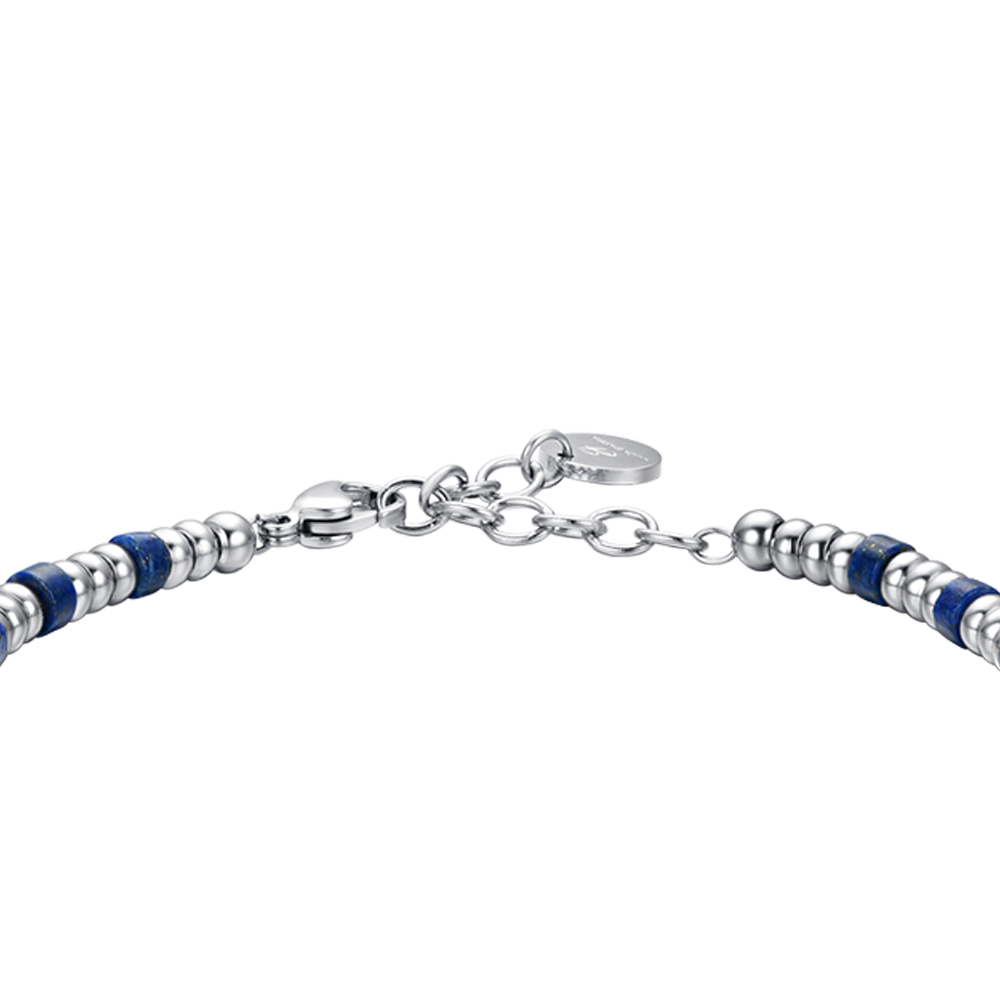 BRACELET HOMME EN ACIER AVEC ÉLÉMENTS EN ARGENT ET PIERRES BLEUES