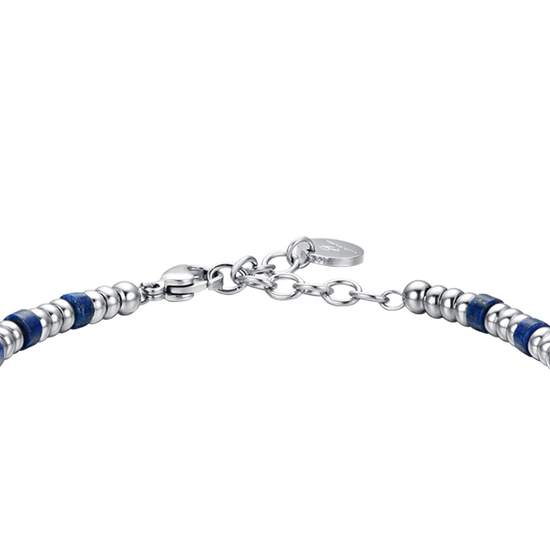 BRACELET HOMME EN ACIER AVEC ÉLÉMENTS EN ARGENT ET PIERRES BLEUES