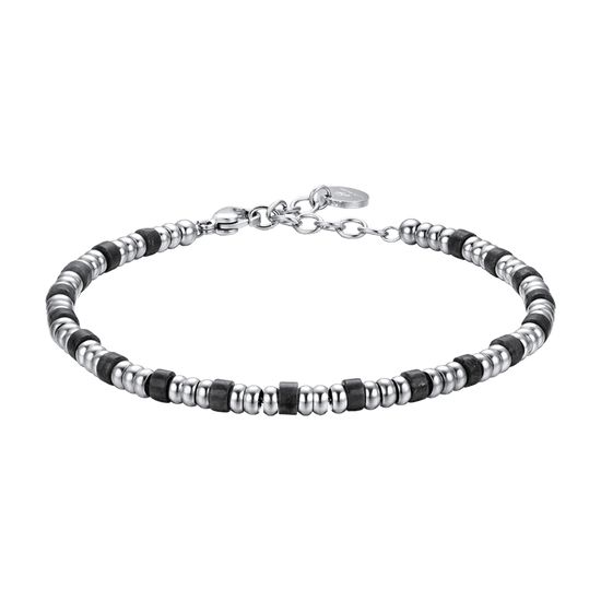 BRACELET HOMME EN ACIER AVEC ÉLÉMENTS EN ARGENT ET PIERRES NOIRES