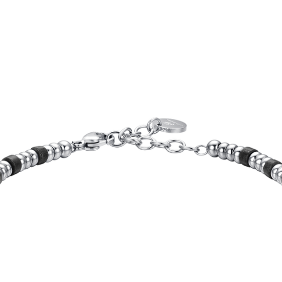 BRACELET HOMME EN ACIER AVEC ÉLÉMENTS EN ARGENT ET PIERRES NOIRES