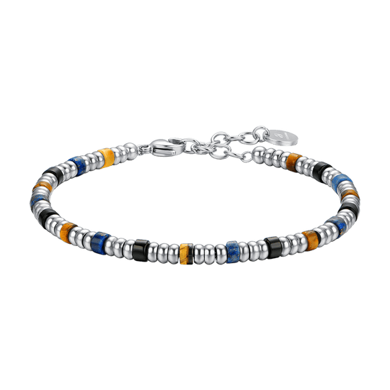 BRACELET POUR HOMME EN ACIER AVEC ÉLÉMENTS EN ARGENT ET PIERRES MULTICOULEURS Luca Barra