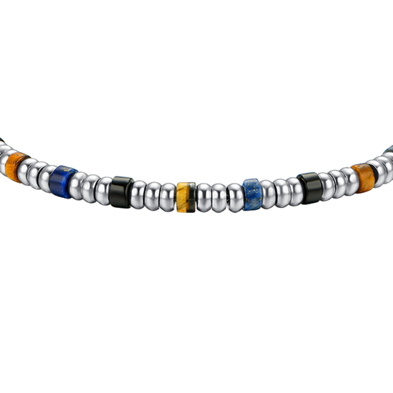 BRACELET POUR HOMME EN ACIER AVEC ÉLÉMENTS EN ARGENT ET PIERRES MULTICOULEURS Luca Barra