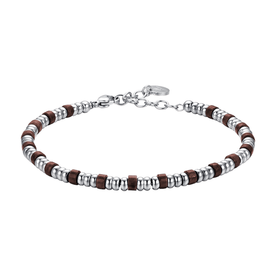 BRACELET HOMME EN ACIER AVEC ÉLÉMENTS EN ARGENT ET PIERRES EN OEIL DE TIGRE