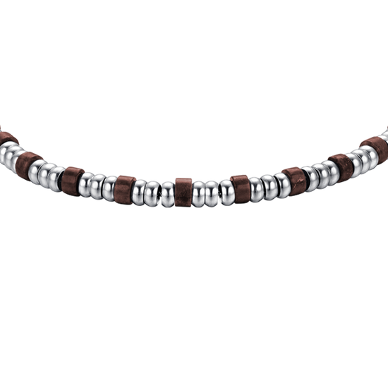 BRACELET HOMME EN ACIER AVEC ÉLÉMENTS EN ARGENT ET PIERRES EN OEIL DE TIGRE